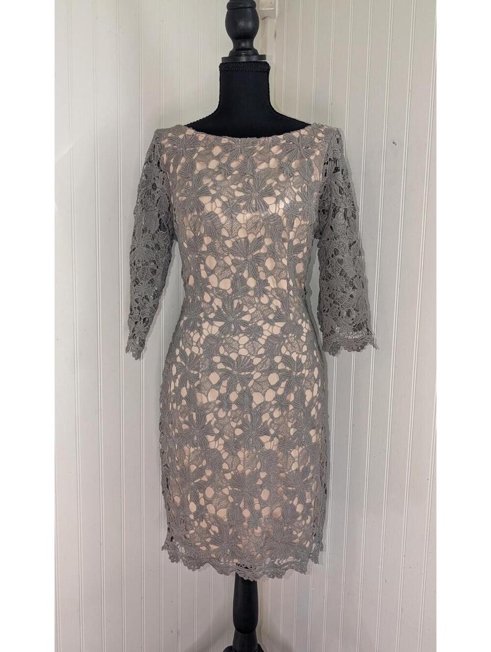 Soieblu Lace Overlay Dress with Nude Lining, Size Large